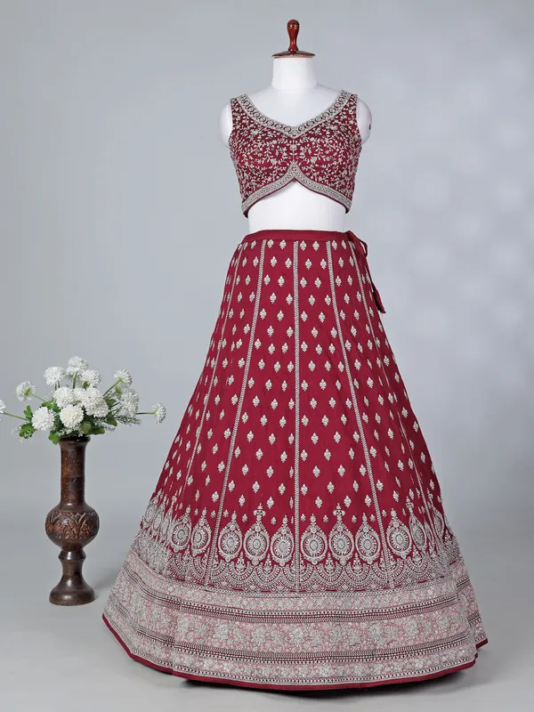 Maroon silk bridal lehenga choli with dupatta