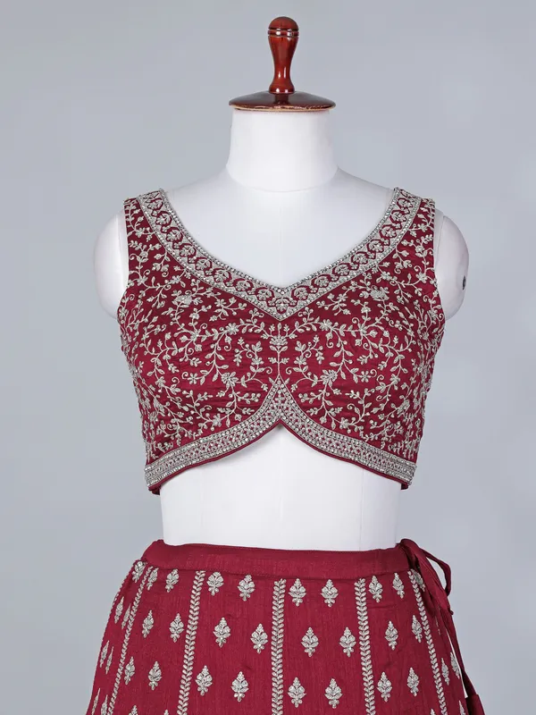 Maroon silk bridal lehenga choli with dupatta