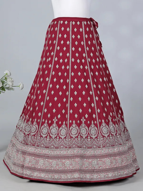 Maroon silk bridal lehenga choli with dupatta