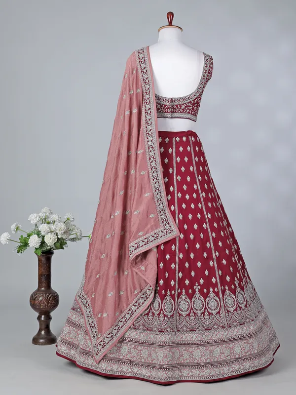 Maroon silk bridal lehenga choli with dupatta