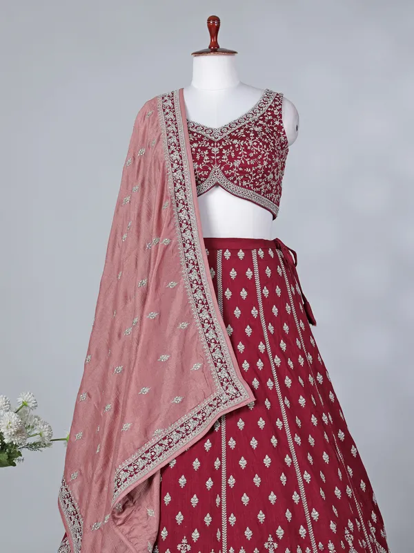 Maroon silk bridal lehenga choli with dupatta
