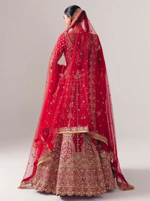 Maroon silk bridal lehenga choli with resham detailing