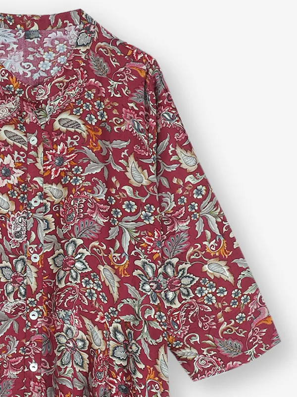 Maroon silk cotton printed kurti for women
