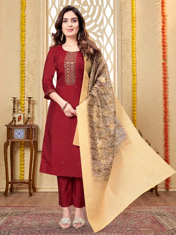 Maroon silk festive salwar suit