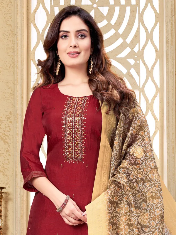 Maroon silk festive salwar suit