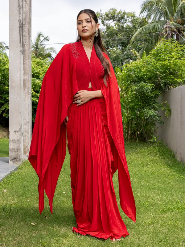 Maroon silk indowestern suit for women