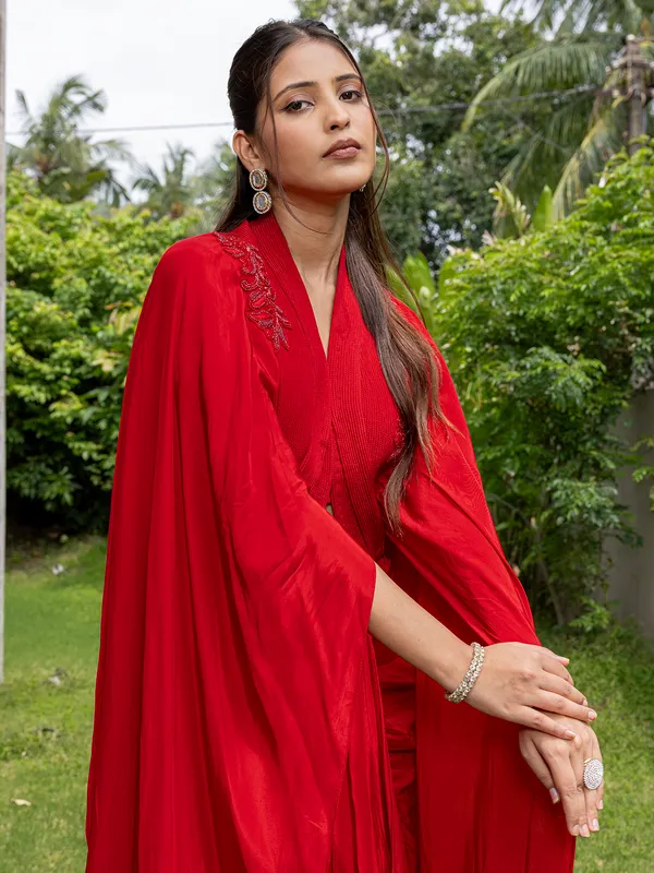 Maroon silk indowestern suit for women