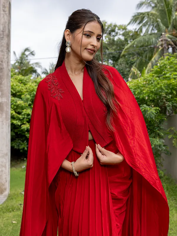 Maroon silk indowestern suit for women