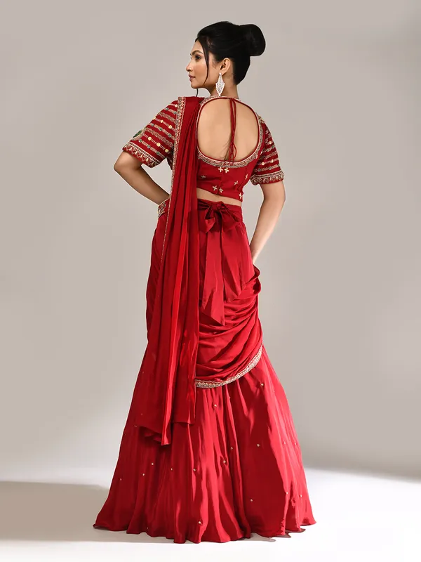 Maroon silk keyhole neck designer lehenga choli