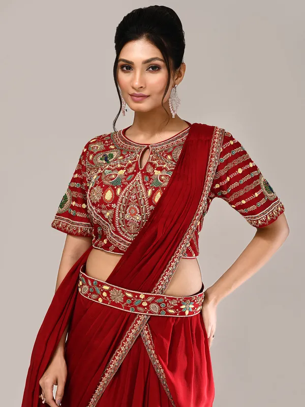 Maroon silk keyhole neck designer lehenga choli