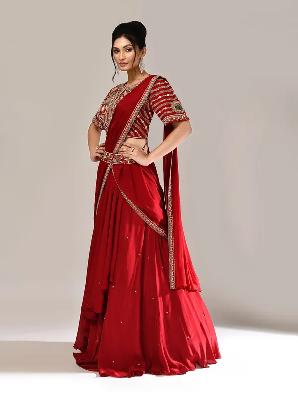 Maroon silk keyhole neck designer lehenga choli