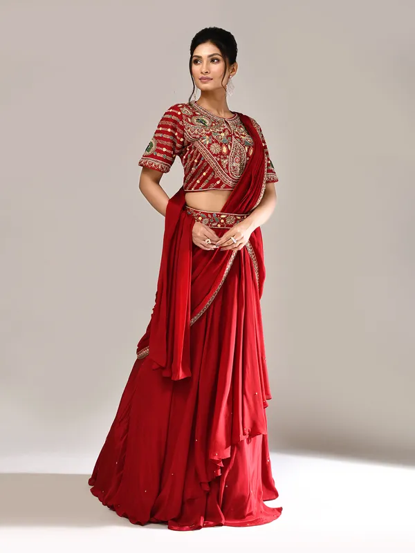 Maroon silk keyhole neck designer lehenga choli