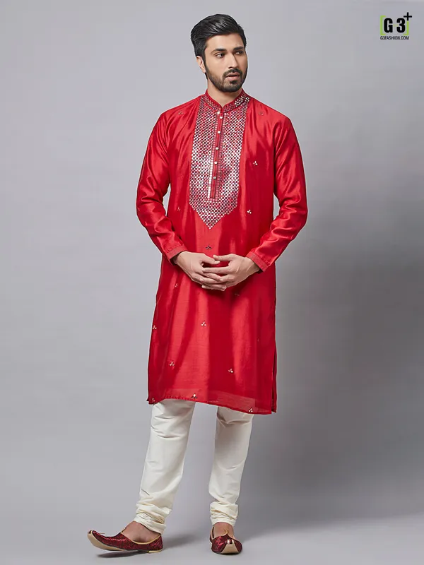 Maroon silk Kurta Set for Mens