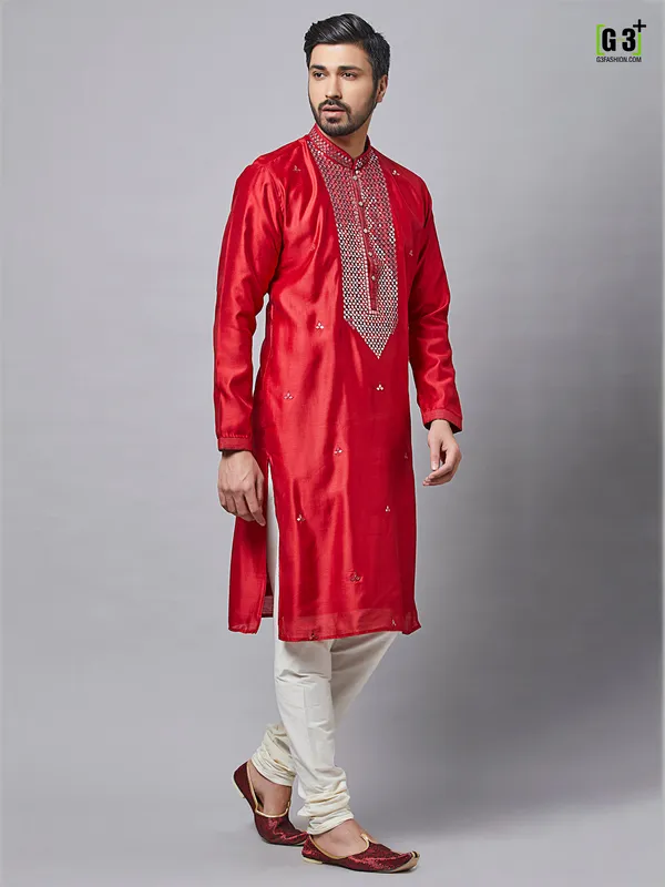 Maroon silk Kurta Set for Mens