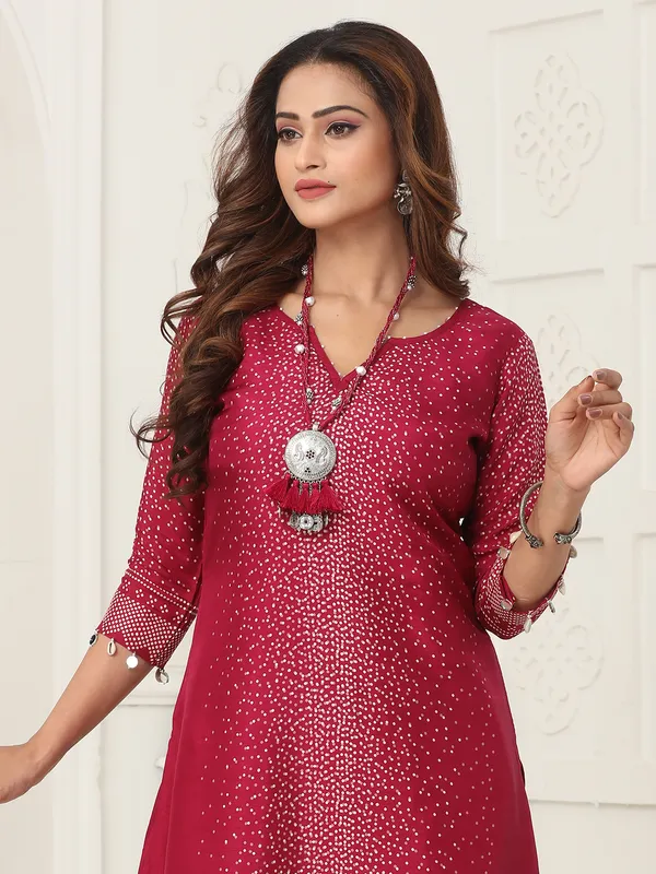 Maroon silk kurti set for women