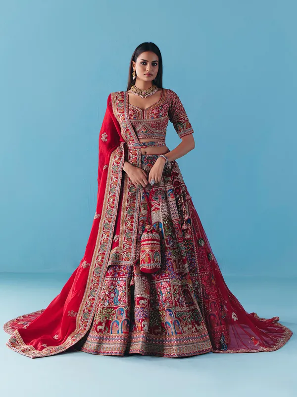 Maroon silk lehenga choli with zardosi diamond grandeur