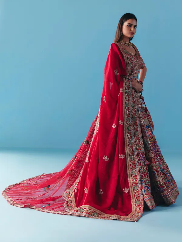 Maroon silk lehenga choli with zardosi diamond grandeur