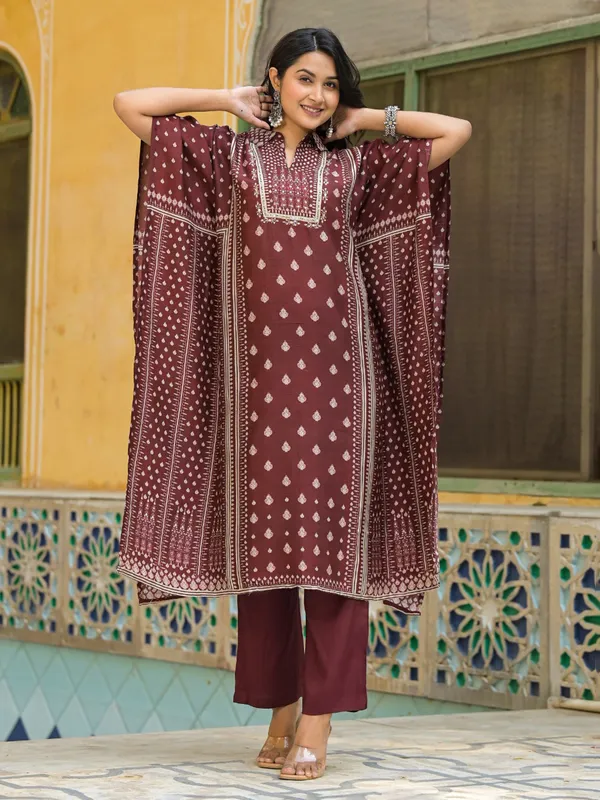 Maroon silk mirror work kurti ensemble