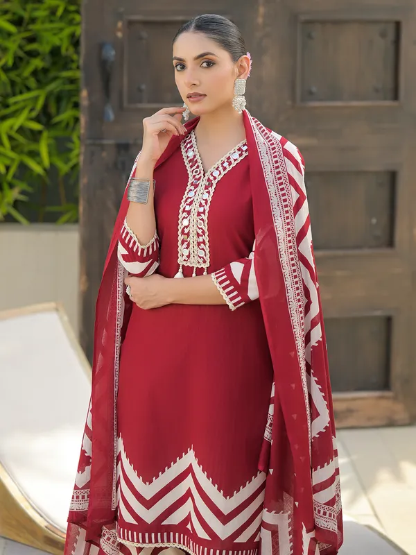 Maroon silk mirror work kurti set