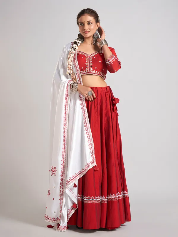 Maroon silk navratri chaniya choli ensemble