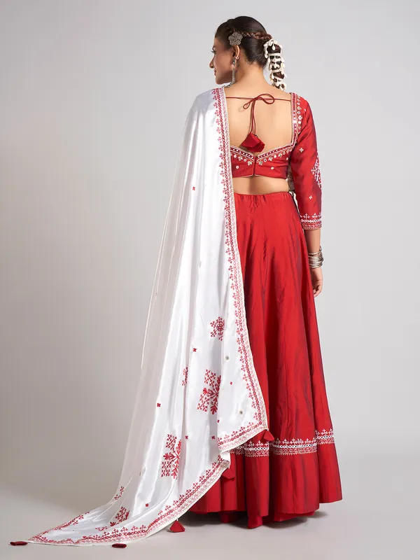 Maroon silk navratri chaniya choli ensemble