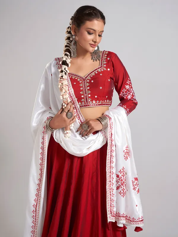 Maroon silk navratri chaniya choli ensemble