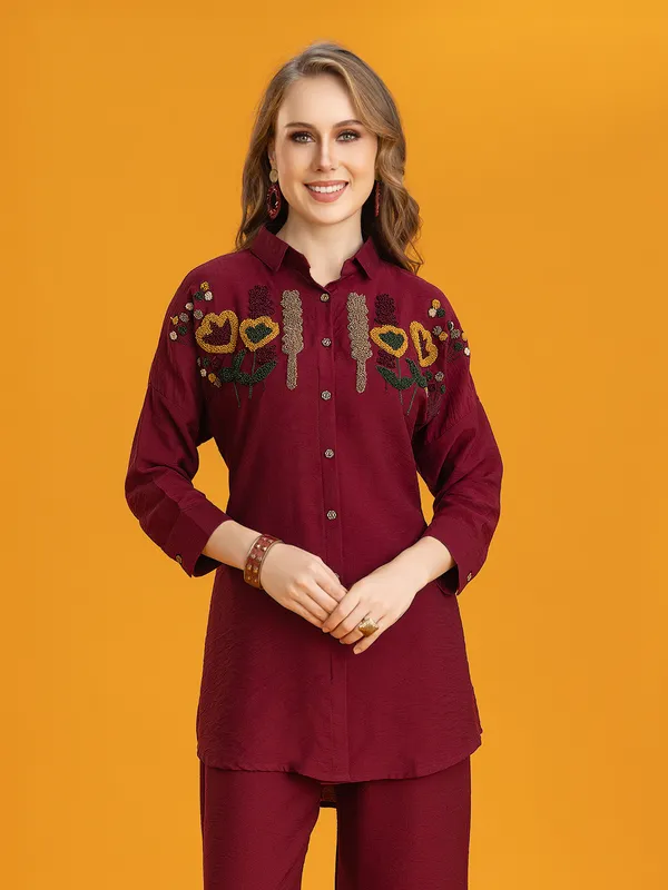 Maroon silk palazzo co-ord set for casual wear