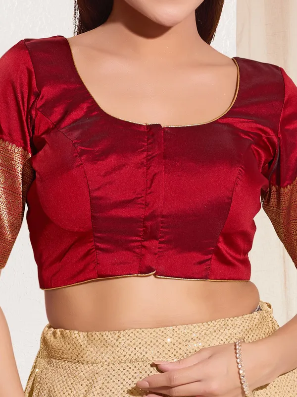 Maroon silk ready made blouse with zari weaving