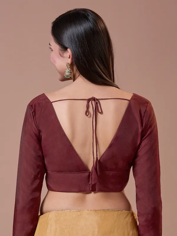 Maroon silk readymade blouse V neck
