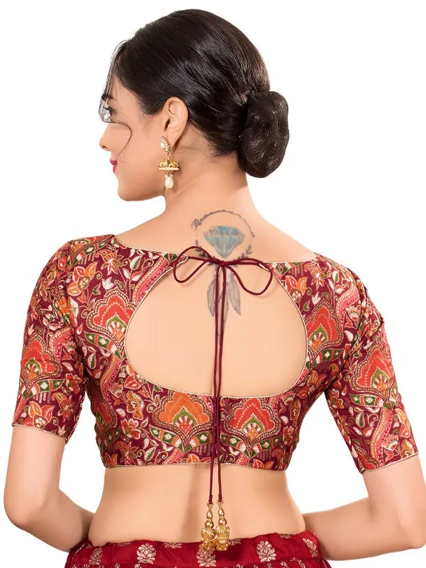 Maroon silk redy made blouse with print