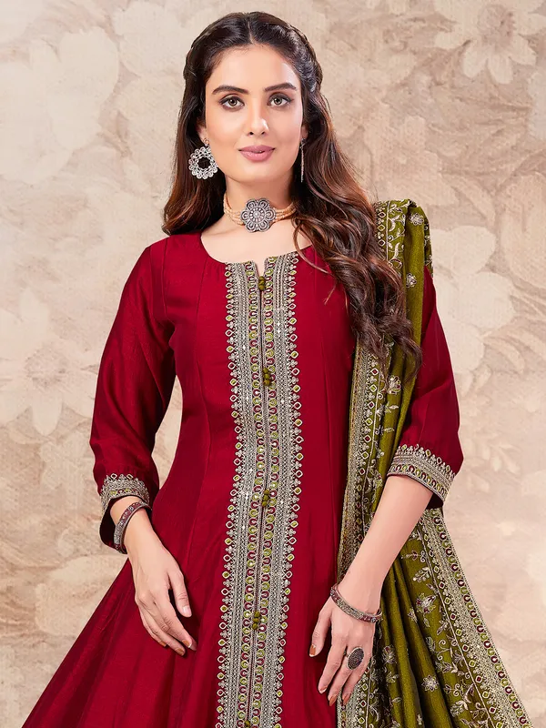 Maroon silk resham embellished salwar suit