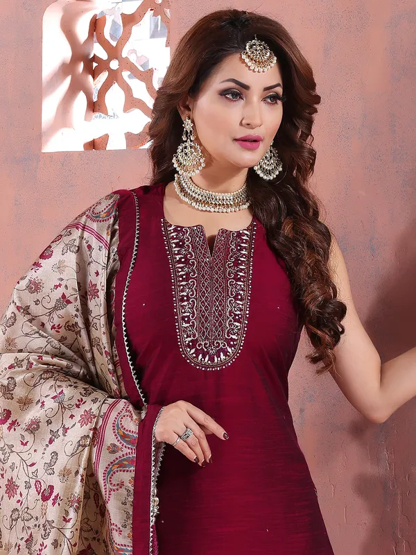 Maroon silk salwar suit