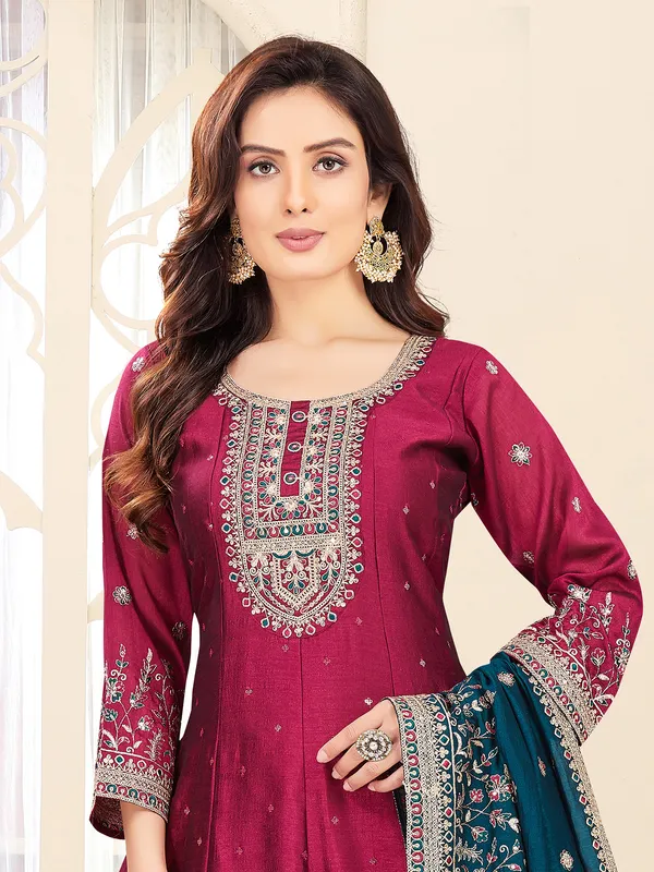 Maroon silk salwar suit with dupatta elegance