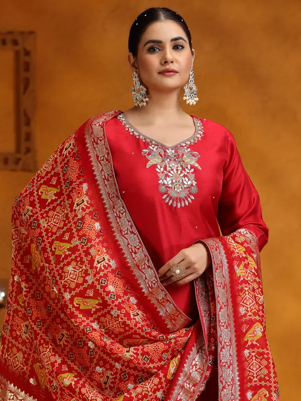 Maroon silk salwar suit with dupatta for festive