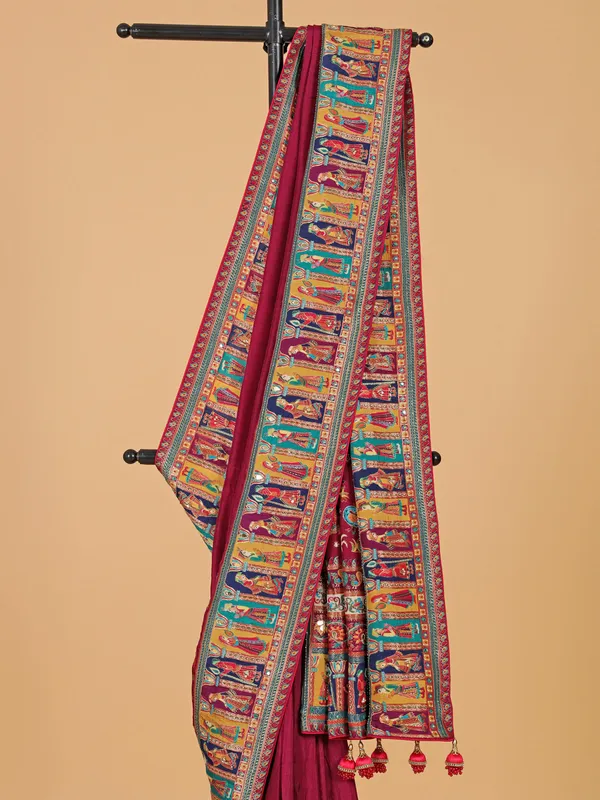 Maroon silk saree in zari work with unstiched blouse
