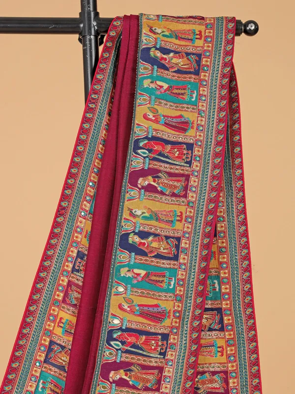 Maroon silk saree in zari work with unstiched blouse