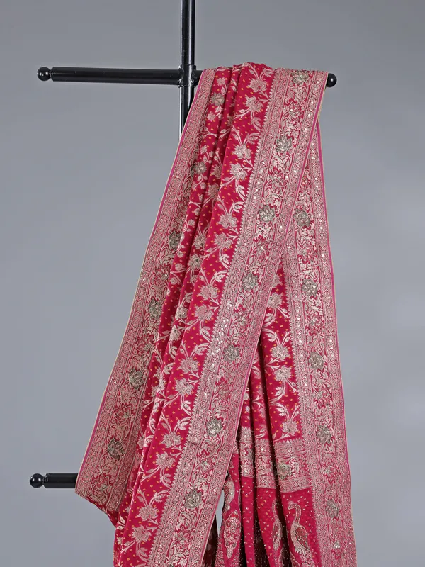 Maroon silk saree with unstitched blouse