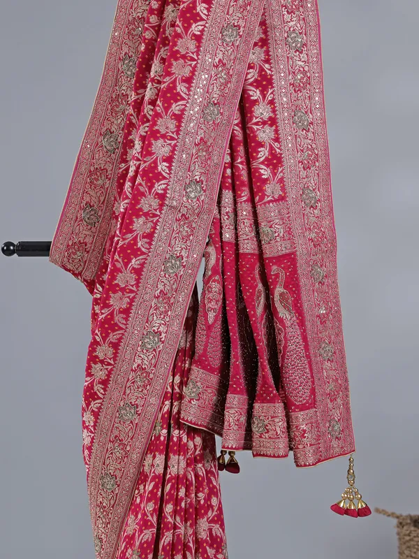 Maroon silk saree with unstitched blouse