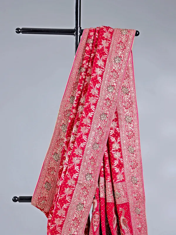 Maroon silk saree with unstitched blouse