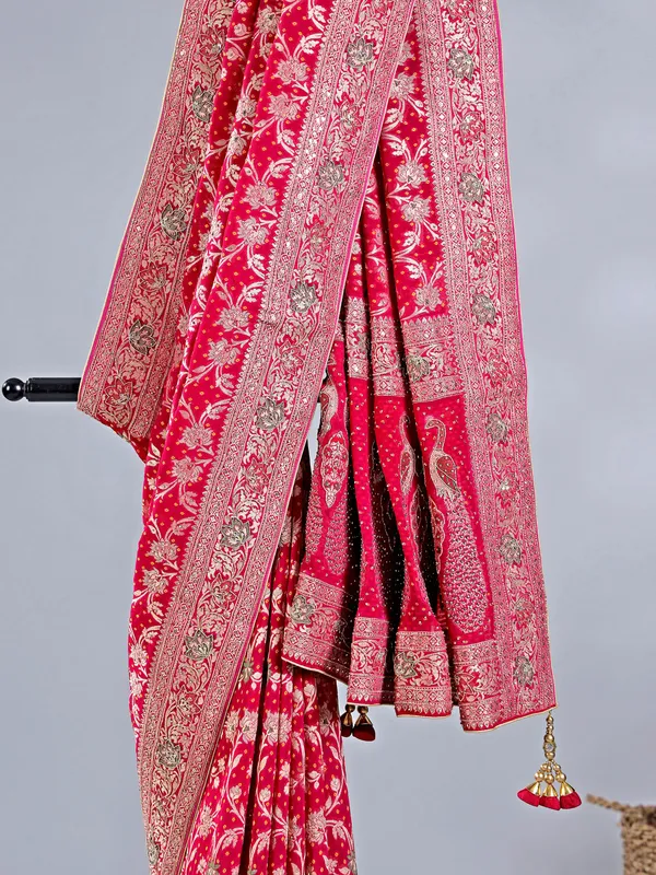Maroon silk saree with unstitched blouse
