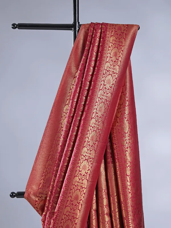 Maroon silk saree with zari weaving for festive