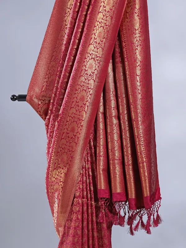 Maroon silk saree with zari weaving for festive