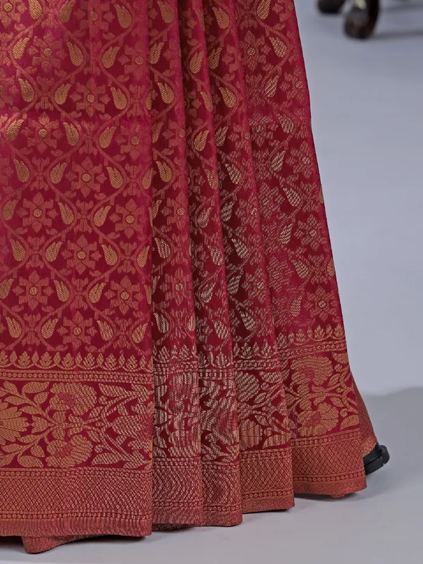 Maroon silk saree with zari weaving for festive
