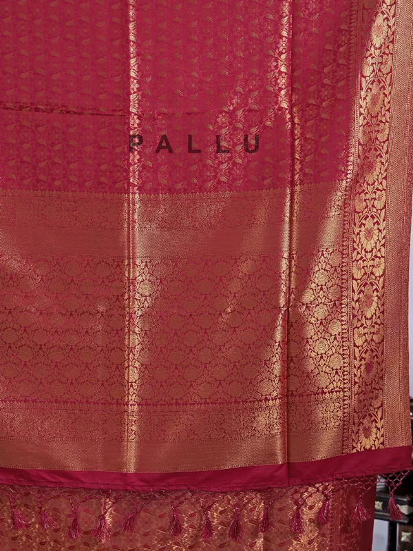Maroon silk saree with zari weaving for festive