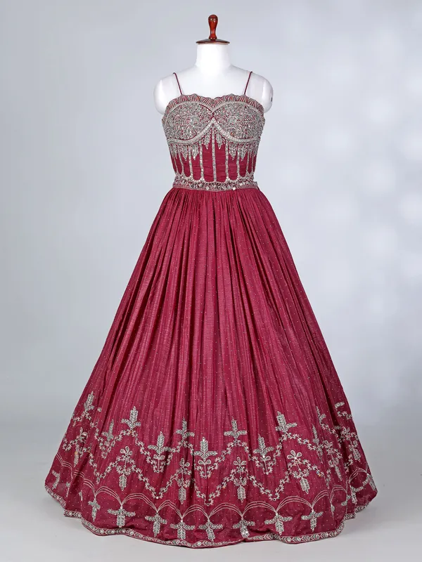Maroon silk stone embroidered lehenga choli set