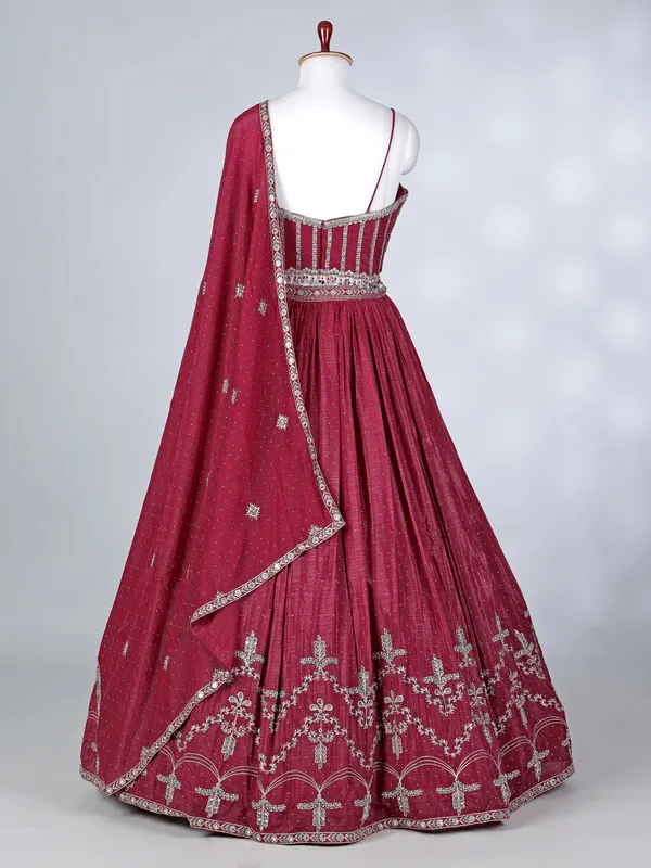 Maroon silk stone embroidered lehenga choli set