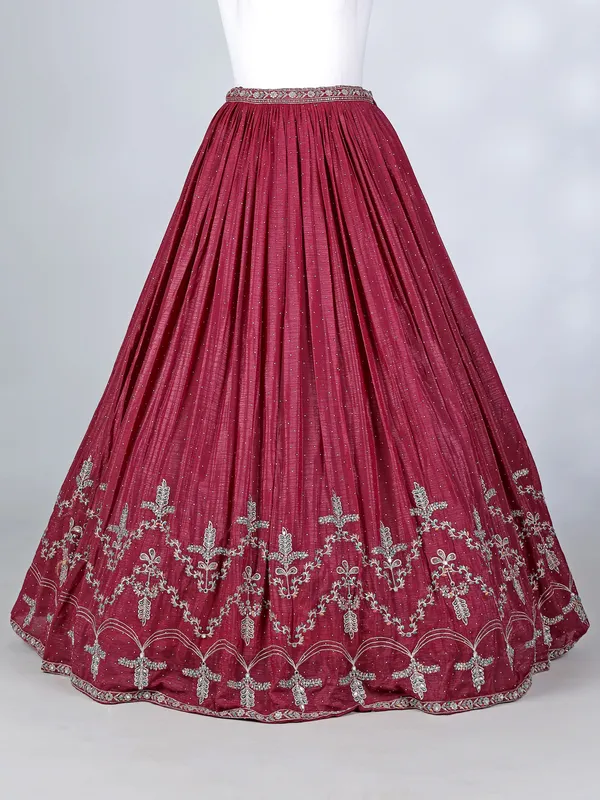 Maroon silk stone embroidered lehenga choli set