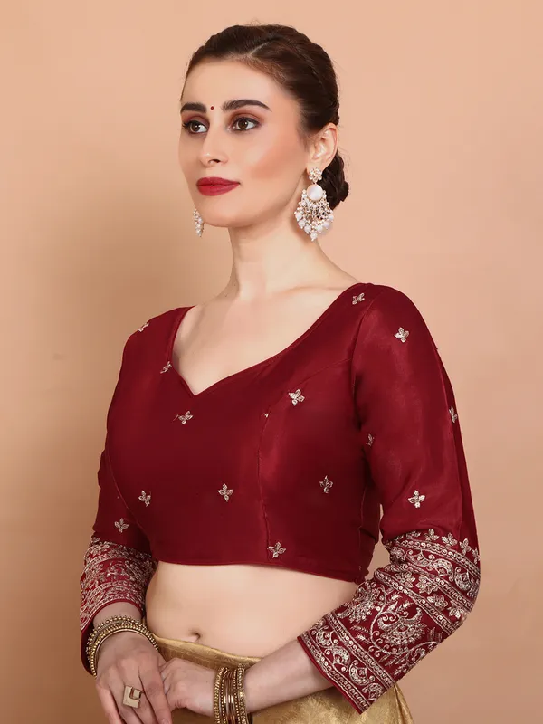 Maroon silk sweetheart neck ready made blouse