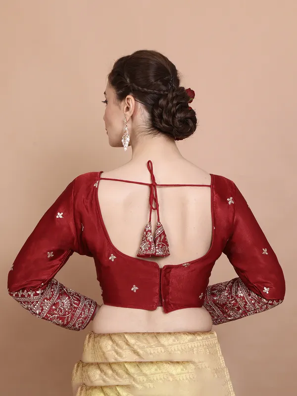Maroon silk sweetheart neck ready made blouse