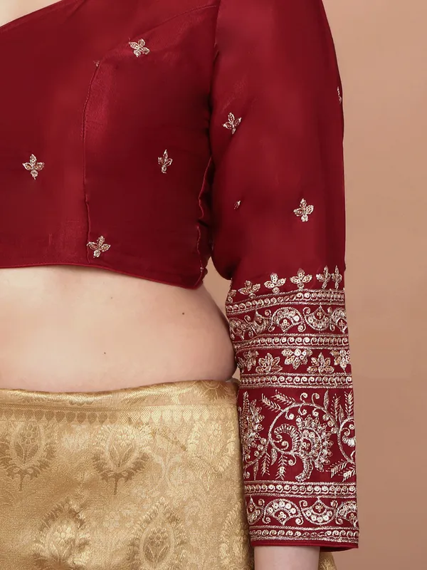 Maroon silk sweetheart neck ready made blouse